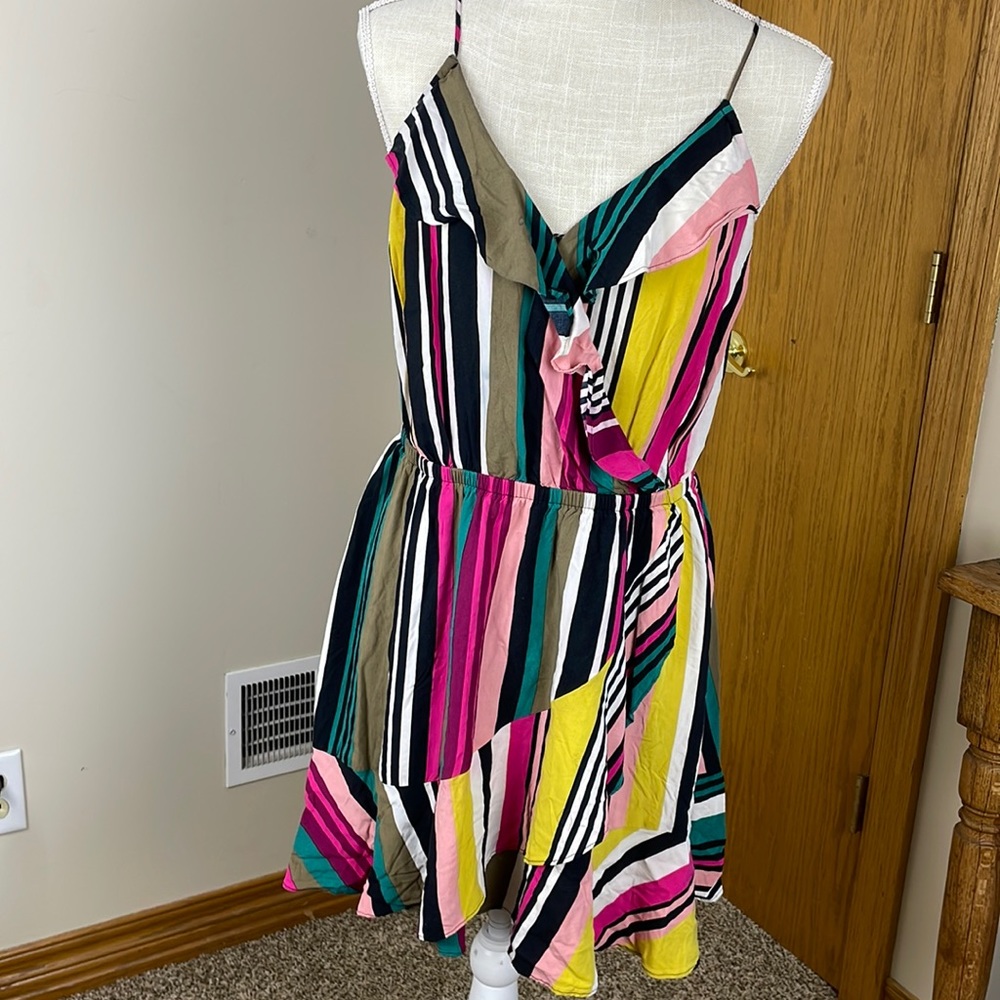 Express Striped Ruffle Wrap Cami Dress